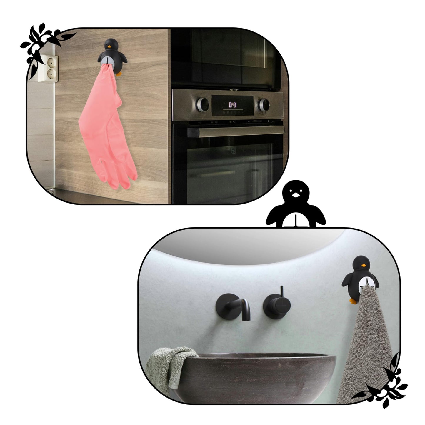 Penguin Silicone Kitchen Towel Hook Adhesive Wall Mount