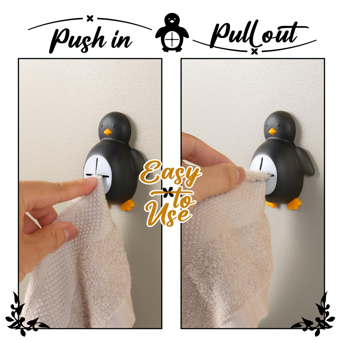 Penguin Silicone Kitchen Towel Hook Adhesive Wall Mount