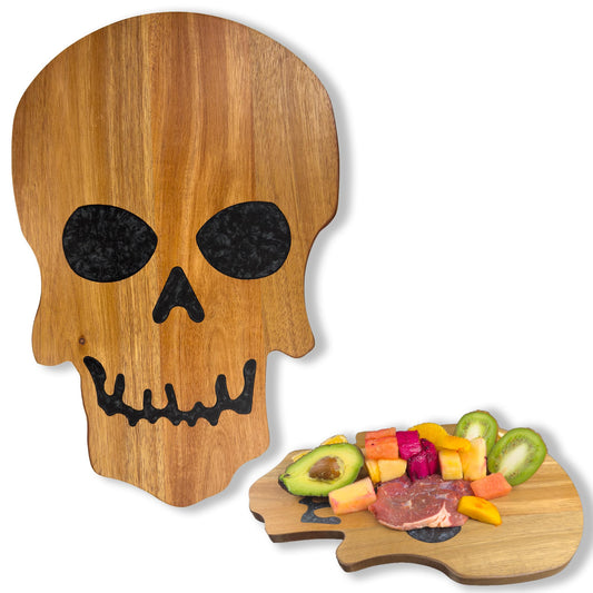 Acacia Wood Cutting Board With Resin Skull Pattern
